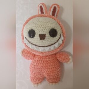 Cute Plush Crochet Bubu Doll in Peach and Cream